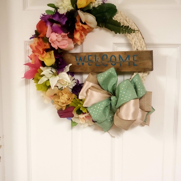 Spring Floral Braided Welcome Wreath Front Door - Picture 11 of 12